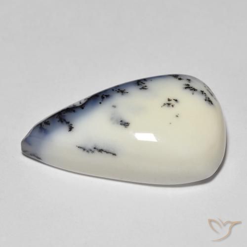 Dendritic Agate Gemstone in 21.2 x 13.1 mm Size for Sale, Dendritic Agate Stone in White with Black Color