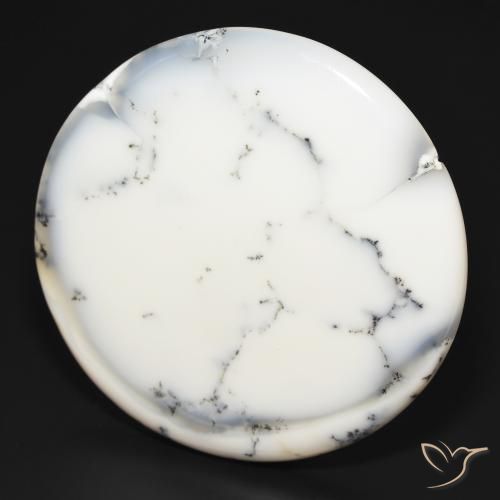 112.10 ct White Dendritic Agate Stone, Natural Dendritic Agate in Round Cabochon Shape for Sale