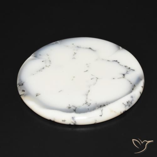 Dendritic Agate Gemstone in 51.3 mm Size for Sale, Dendritic Agate Stone in White with Black Color
