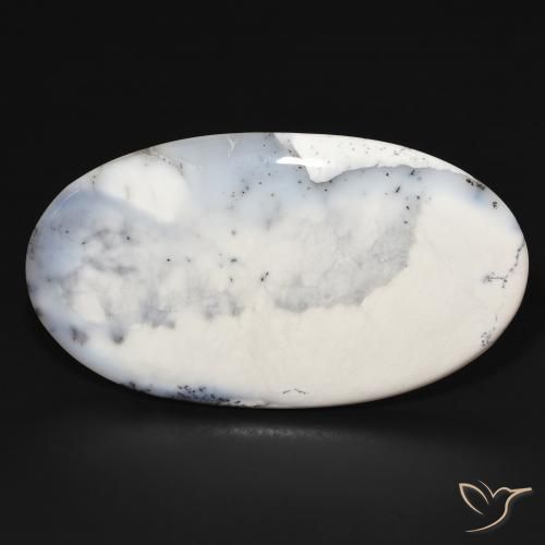109.22 ct White Dendritic Agate Gemstone, Dendritic Agate Gem in Oval Cabochon Shape for Sale.