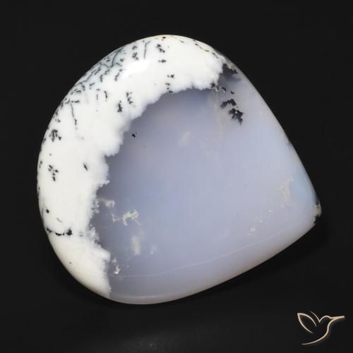 62.65 ct White Dendritic Agate Stone, Natural Dendritic Agate in Pear Cabochon Shape for Sale