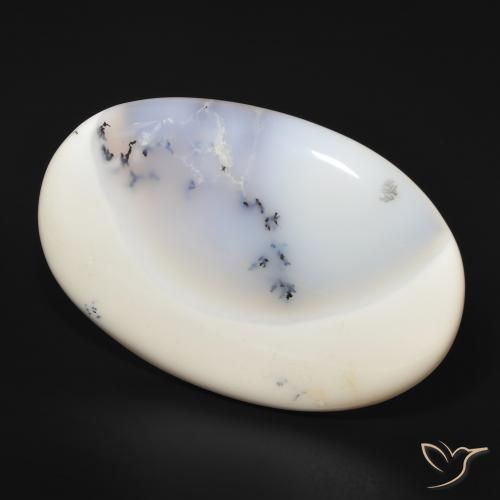 144.19 ct White Dendritic Agate Stone, Natural Dendritic Agate in Oval Cabochon Shape for Sale