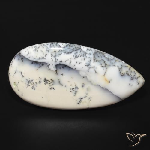 53.84 ct White Dendritic Agate Stone, Natural Dendritic Agate in Pear Cabochon Shape for Sale