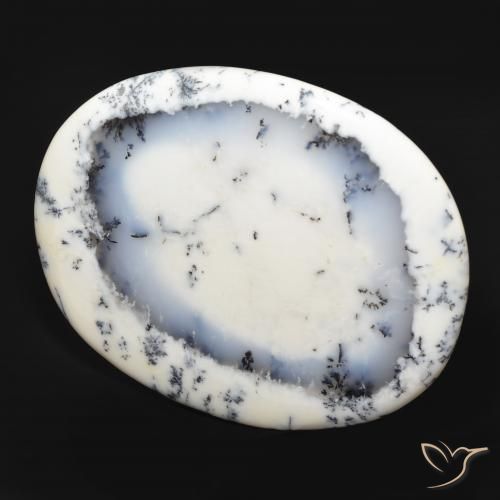 215.80 ct White Dendritic Agate Stone, Natural Dendritic Agate in Oval Cabochon Shape for Sale