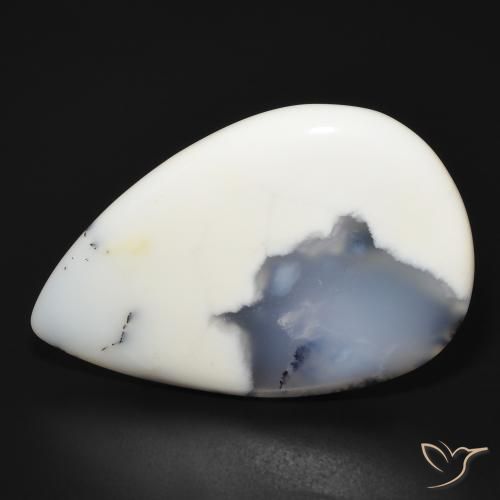 66.10 ct White Dendritic Agate Stone, Natural Dendritic Agate in Pear Cabochon Shape for Sale