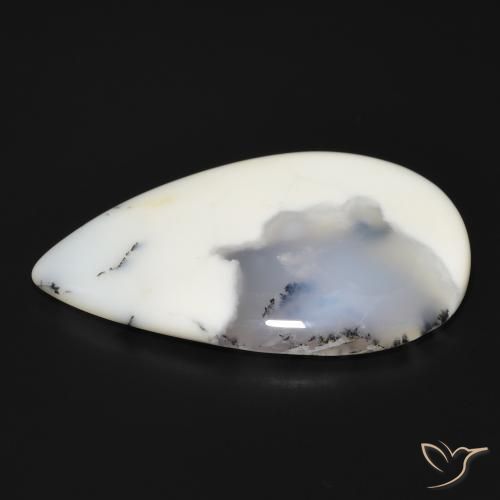 Dendritic Agate Gemstone in 47.4 x 31.3 mm Size for Sale, Dendritic Agate Stone in White with Black Color