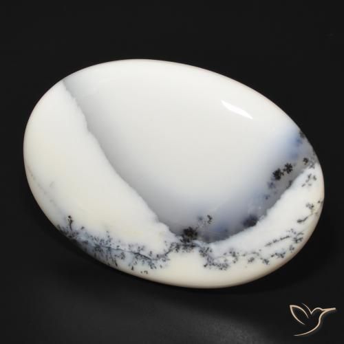 83.43 ct White Dendritic Agate Stone, Natural Dendritic Agate in Oval Cabochon Shape for Sale