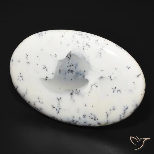 88.08 ct White Dendritic Agate Stone, Natural Dendritic Agate in Oval Cabochon Shape for Sale