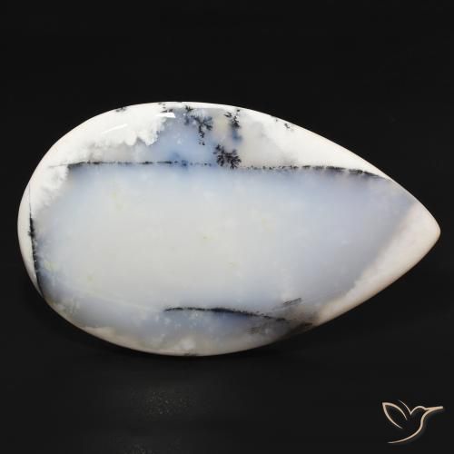 195.90 ct White Dendritic Agate Stone, Natural Dendritic Agate in Pear Cabochon Shape for Sale