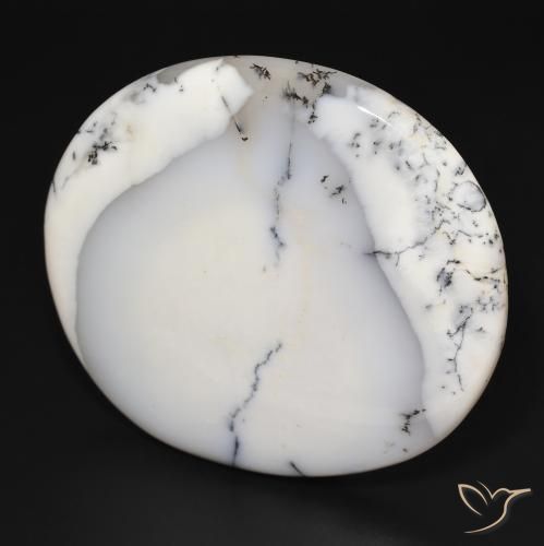 169.76 ct White Dendritic Agate Stone, Natural Dendritic Agate in Oval Cabochon Shape for Sale