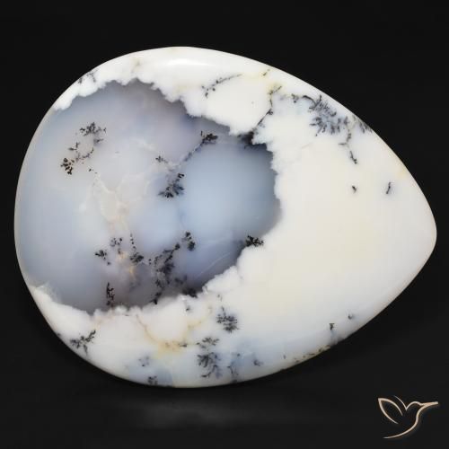 159.38 ct White Dendritic Agate Stone, Natural Dendritic Agate in Pear Cabochon Shape for Sale