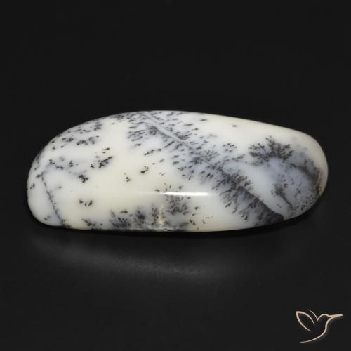 Dendritic Agate Gemstone in 35.2 x 18.4 mm Size for Sale, Dendritic Agate Stone in White with Black Color