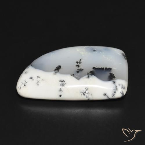 Dendritic Agate Gemstone in 25 x 18 mm (calibrated) Size for Sale, Dendritic Agate Stone in White with Black Color