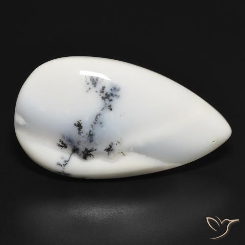 29.30 ct White Dendritic Agate Stone, Natural Dendritic Agate in Pear Cabochon Shape for Sale