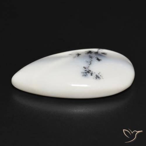 Dendritic Agate Gemstone in 33.4 x 18.8 mm Size for Sale, Dendritic Agate Stone in White with Black Color