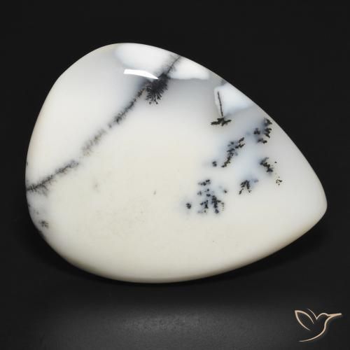 31.45 ct White Dendritic Agate Stone, Natural Dendritic Agate in Pear Cabochon Shape for Sale