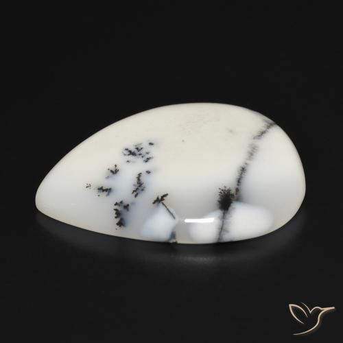 Dendritic Agate Gemstone in 32 x 25 mm Size for Sale, Dendritic Agate Stone in White with Black Color