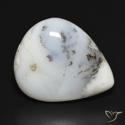 20.76 ct White Dendritic Agate Stone, Natural Dendritic Agate in Pear Cabochon Shape for Sale