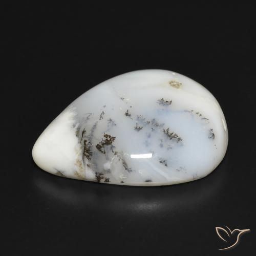 Dendritic Agate Gemstone in 23.9 x 19.9 mm Size for Sale, Dendritic Agate Stone in White with Black Color