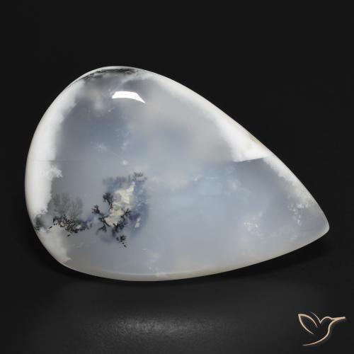 31.41 ct White Dendritic Agate Stone, Natural Dendritic Agate in Pear Cabochon Shape for Sale