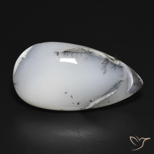 28.02 ct White Dendritic Agate Stone, Natural Dendritic Agate in Pear Cabochon Shape for Sale