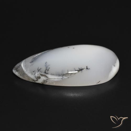 Dendritic Agate Gemstone in 32.9 x 17.2 mm Size for Sale, Dendritic Agate Stone in White with Black Color