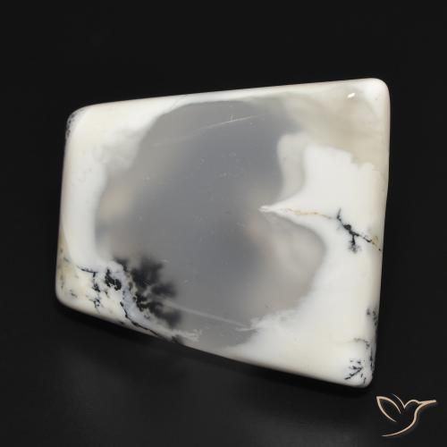 33.09 ct White Dendritic Agate Stone, Natural Dendritic Agate in Trapezoid Cabochon Shape for Sale