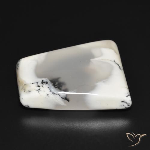 Dendritic Agate Gemstone in 25.6 x 22.9 mm Size for Sale, Dendritic Agate Stone in White with Black Color