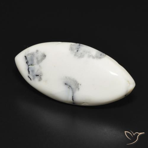 15.94 ct White Dendritic Agate Stone, Natural Dendritic Agate in Marquise Cabochon Shape for Sale