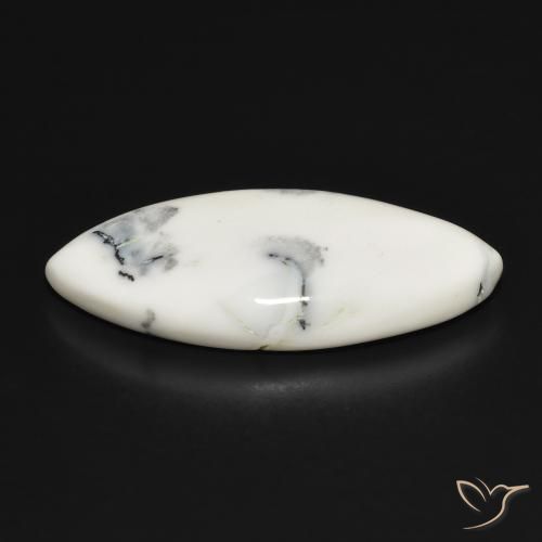 Dendritic Agate Gemstone in 29.7 x 14 mm Size for Sale, Dendritic Agate Stone in White with Black Color