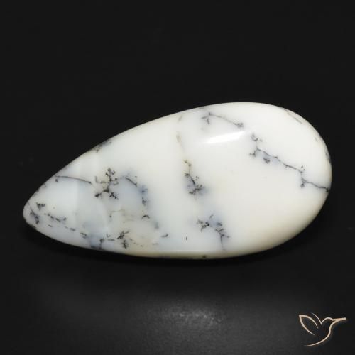 11.14ct Natural White with Black Dendritic Agate, Pear Shape, Opaque