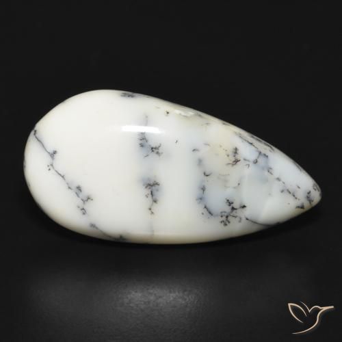 11.14 ct White Dendritic Agate Stone, Natural Dendritic Agate in Pear Cabochon Shape for Sale