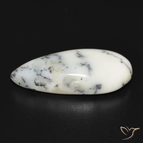Dendritic Agate Gemstone in 25.3 x 12.6 mm Size for Sale, Dendritic Agate Stone in White with Black Color