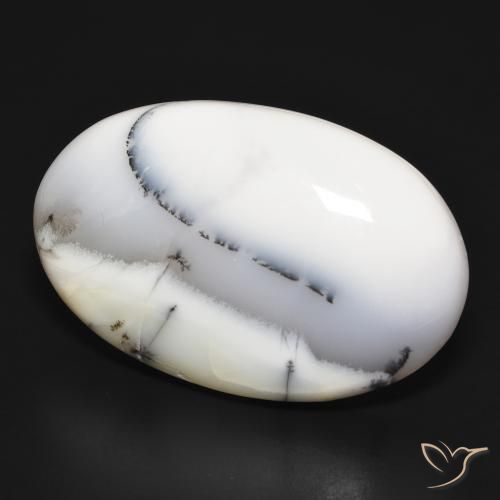 54.75 ct White Dendritic Agate Stone, Natural Dendritic Agate in Oval Cabochon Shape for Sale