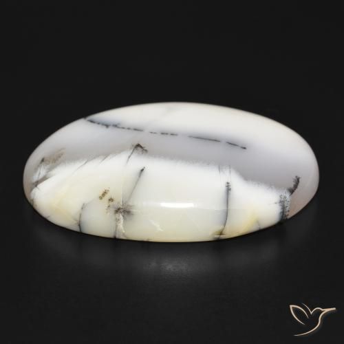 Dendritic Agate Gemstone in 36.9 x 23.7 mm Size for Sale, Dendritic Agate Stone in White with Black Color