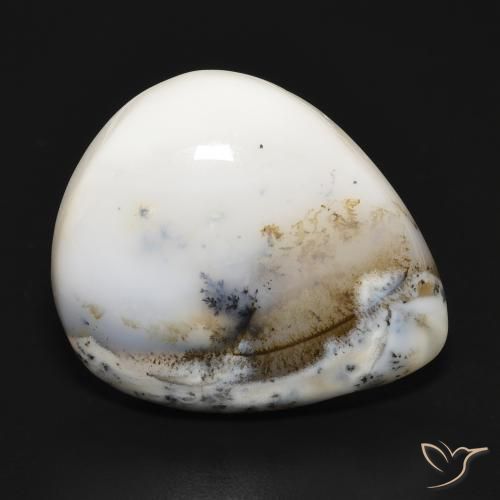 24.75 ct White Dendritic Agate Stone, Natural Dendritic Agate in Pear Cabochon Shape for Sale