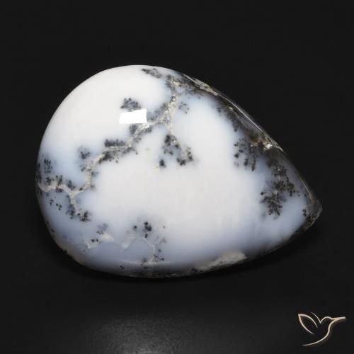 15.20 ct White Dendritic Agate Stone, Natural Dendritic Agate in Pear Cabochon Shape for Sale