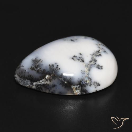 Dendritic Agate Gemstone in 21.3 x 15.6 mm Size for Sale, Dendritic Agate Stone in White with Black Color