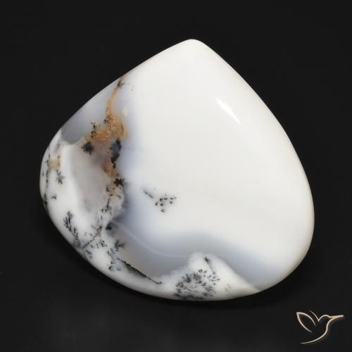 34.61 ct White Dendritic Agate Stone, Natural Dendritic Agate in Pear Cabochon Shape for Sale
