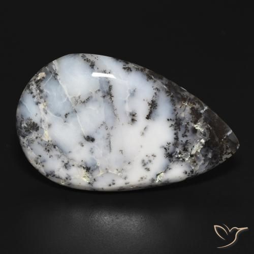 29.38 ct White Dendritic Agate Stone, Natural Dendritic Agate in Pear Cabochon Shape for Sale