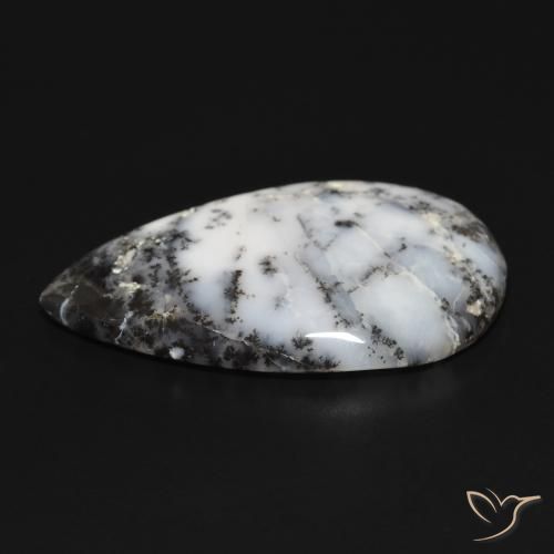 Dendritic Agate Gemstone in 34.4 x 21.1 mm Size for Sale, Dendritic Agate Stone in White with Black Color