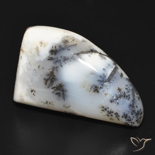 33.60 ct White Dendritic Agate Stone, Natural Dendritic Agate in Fancy Cabochon Shape for Sale