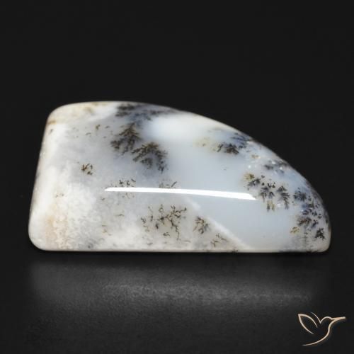 Dendritic Agate Gemstone in 28.3 x 17.4 mm Size for Sale, Dendritic Agate Stone in White with Black Color