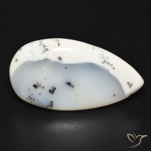 32.04 ct White Dendritic Agate Stone, Natural Dendritic Agate in Pear Cabochon Shape for Sale