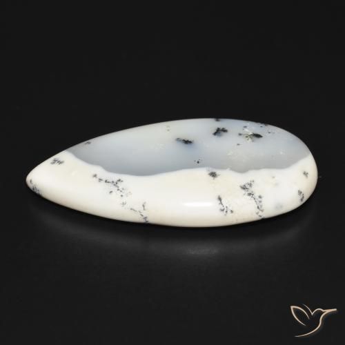 Dendritic Agate Gemstone in 37.1 x 19.9 mm Size for Sale, Dendritic Agate Stone in White with Black Color