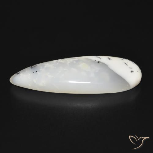 Dendritic Agate Gemstone in 35.8 x 14.2 mm Size for Sale, Dendritic Agate Stone in White with Black Color