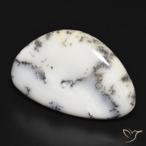 31.47 ct White Dendritic Agate Stone, Natural Dendritic Agate in Fancy Cabochon Shape for Sale
