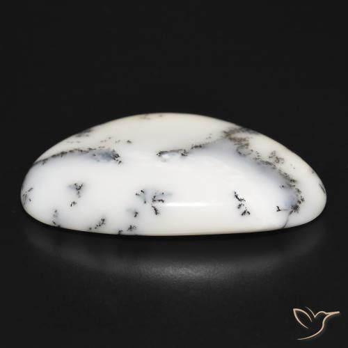Dendritic Agate Gemstone in 34.8 x 22 mm Size for Sale, Dendritic Agate Stone in White with Black Color