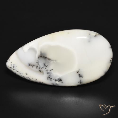 32.69ct Natural White with Black Dendritic Agate, Pear Shape, Opaque
