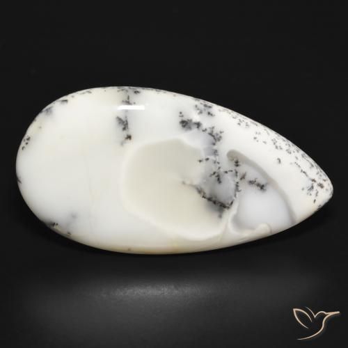 32.69 ct White Dendritic Agate Stone, Natural Dendritic Agate in Pear Cabochon Shape for Sale